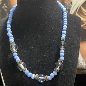 Elegant Blue Cateye W/ Glass Beaded Necklace SOLD
